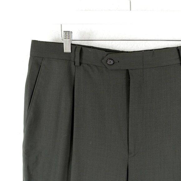 Hart Schaffner Marx Wool Green Pleated Cuffed‎ High Rise Dress Pants 36/27 Lined - Picture 3 of 7